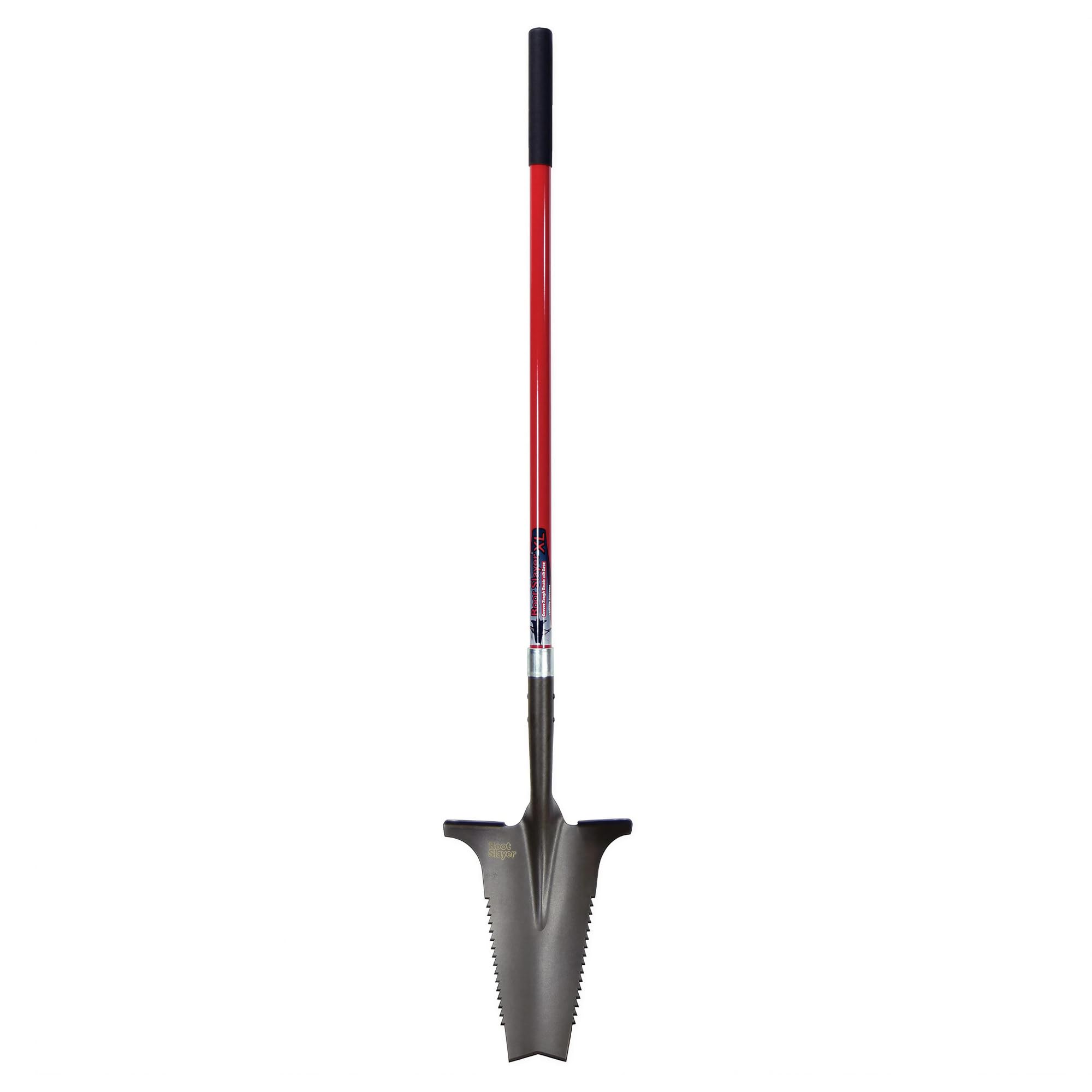 Root Slayer front view showing full shovel and red finish for clear tool identification