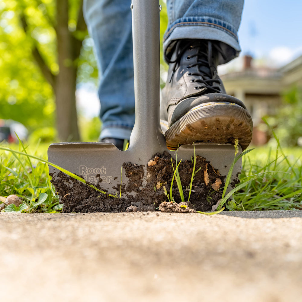 Root Slayer in garden use creating crisp lawn and bed borders