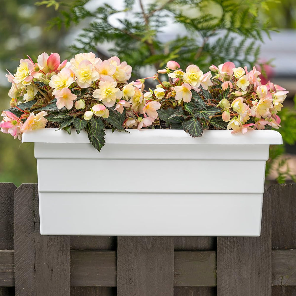 Root & Vessel side profile of planter resting on a 3.5 inch railing to show secure fit and space-saving benefit