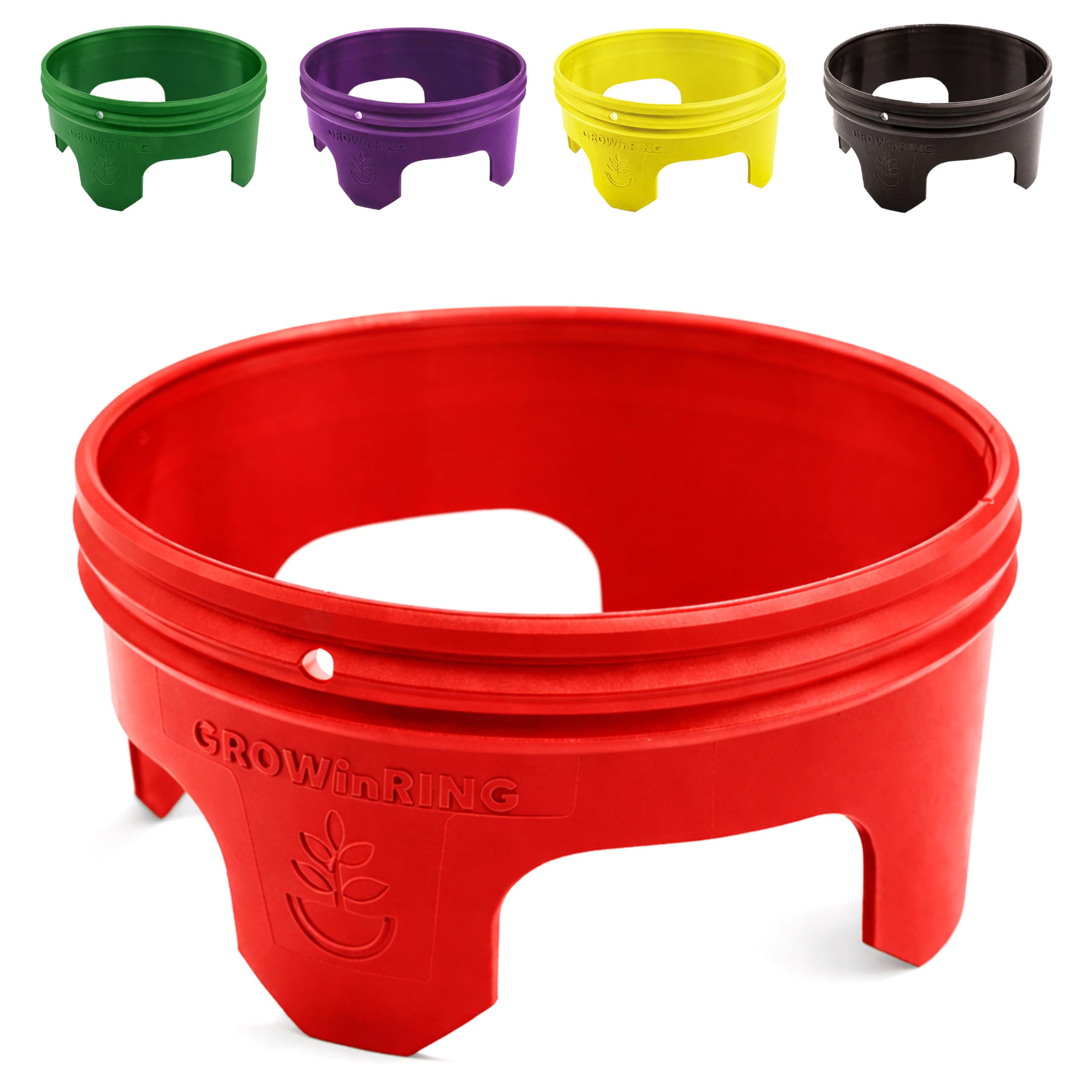 Rooted Promise front view of red 7-inch grow ring showing containment benefits