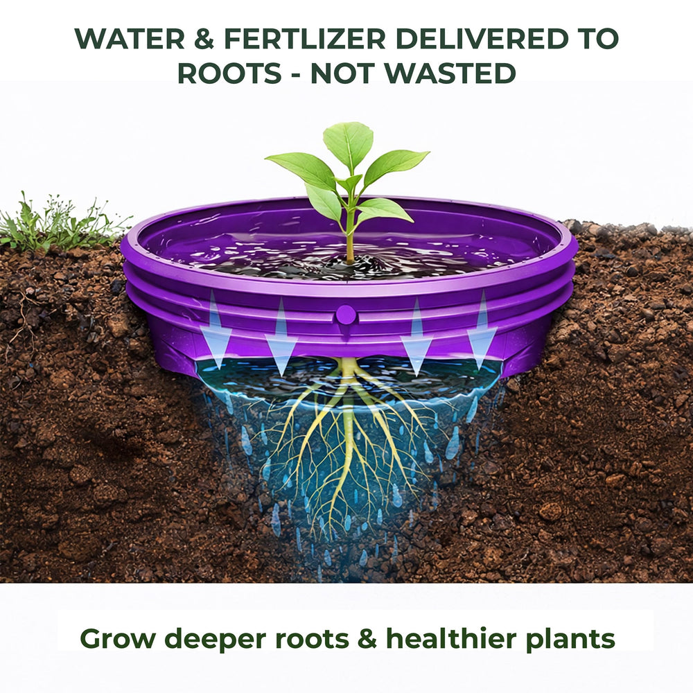 Rooted Promise side port detail showing 1/4 inch drip tubing compatibility for targeted watering