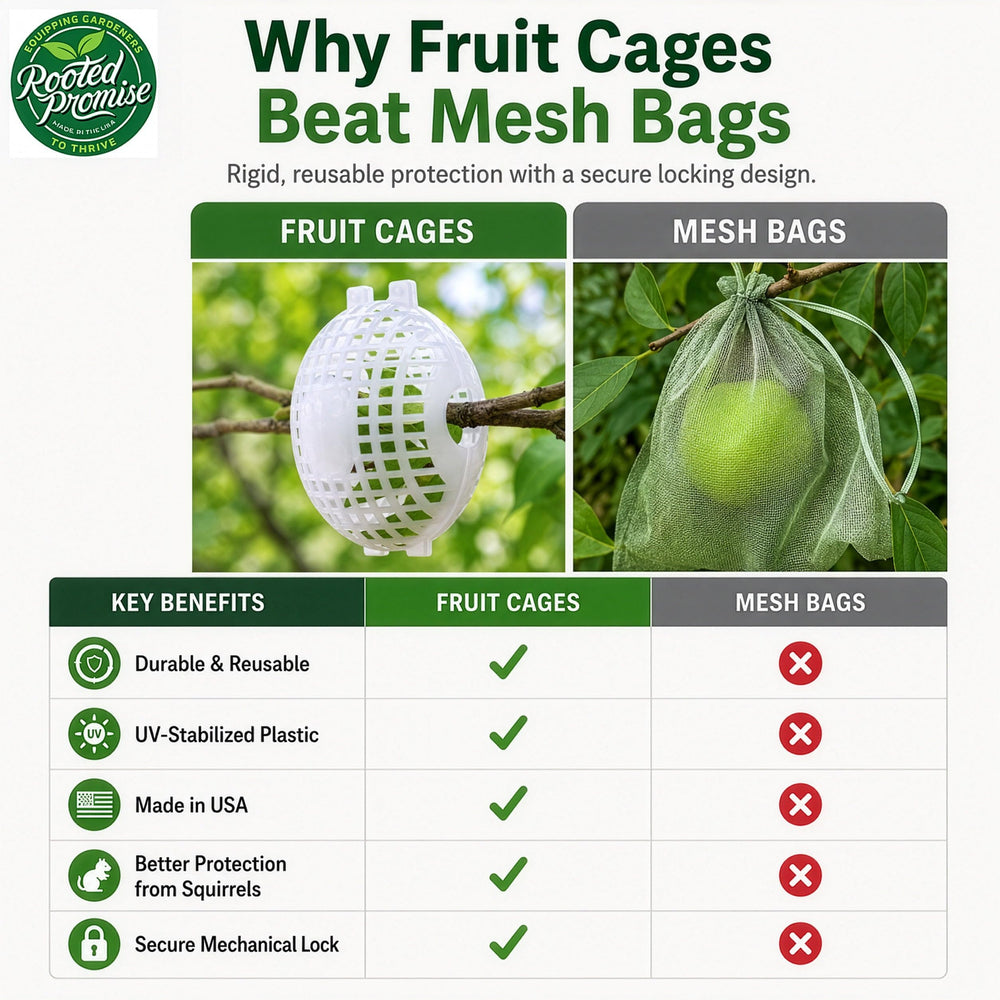 Rooted Promise cage held in hand showing 5x8 scale and ease-of-use benefit