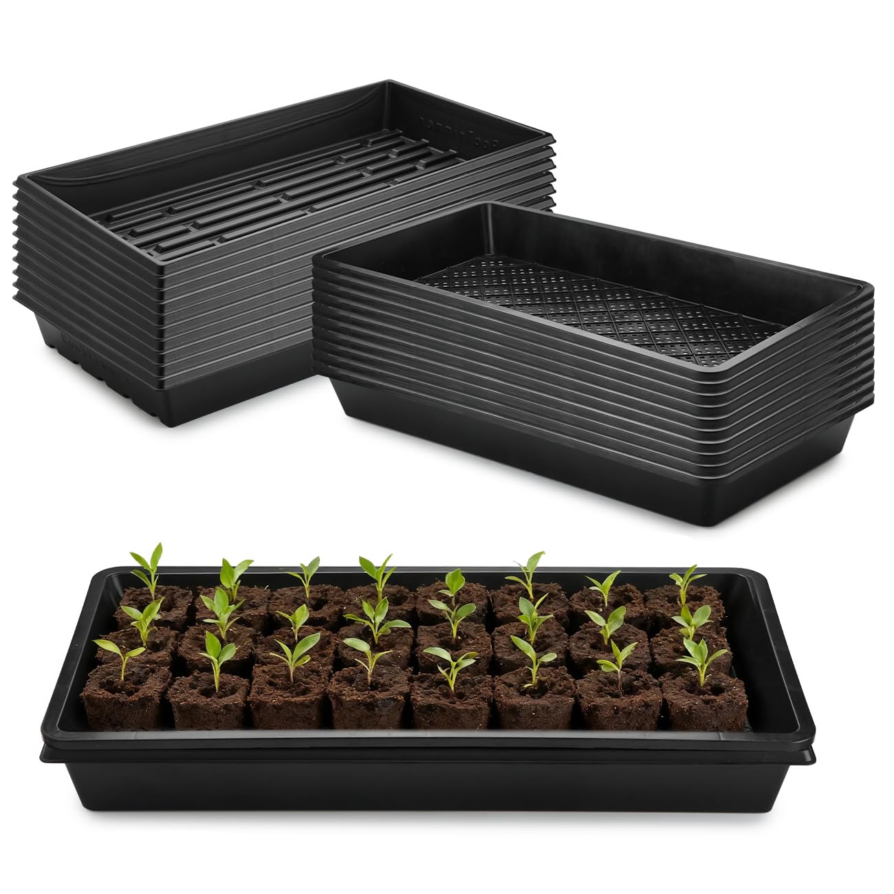 RooTrimmer front view of 1020 flat tray showing sturdy construction and easy stacking