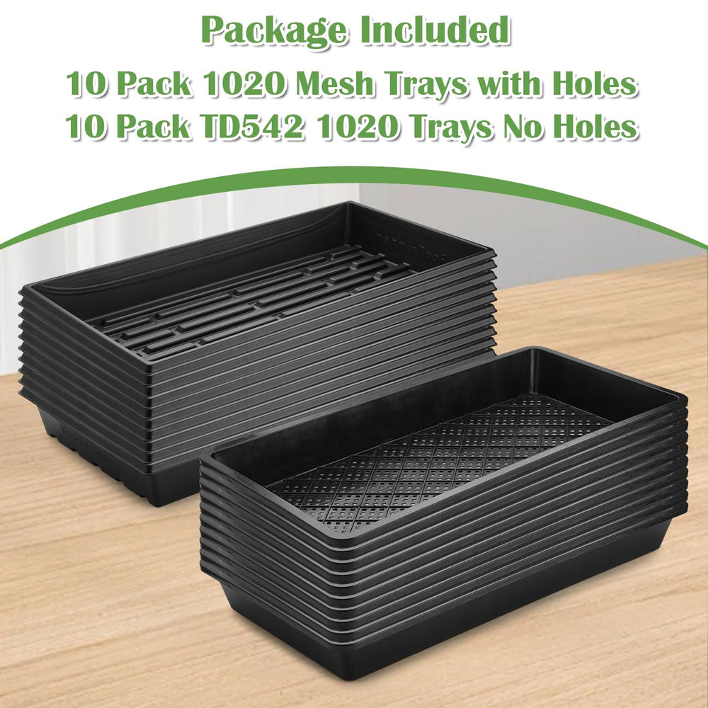 RooTrimmer packaging with 10 solid and 10 mesh trays neatly laid out for quick setup