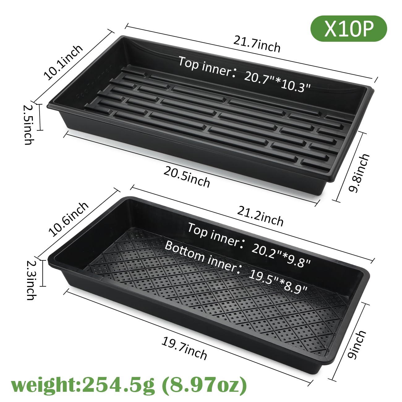 RooTrimmer side profile showing tray height and shelf-friendly size for efficient space use
