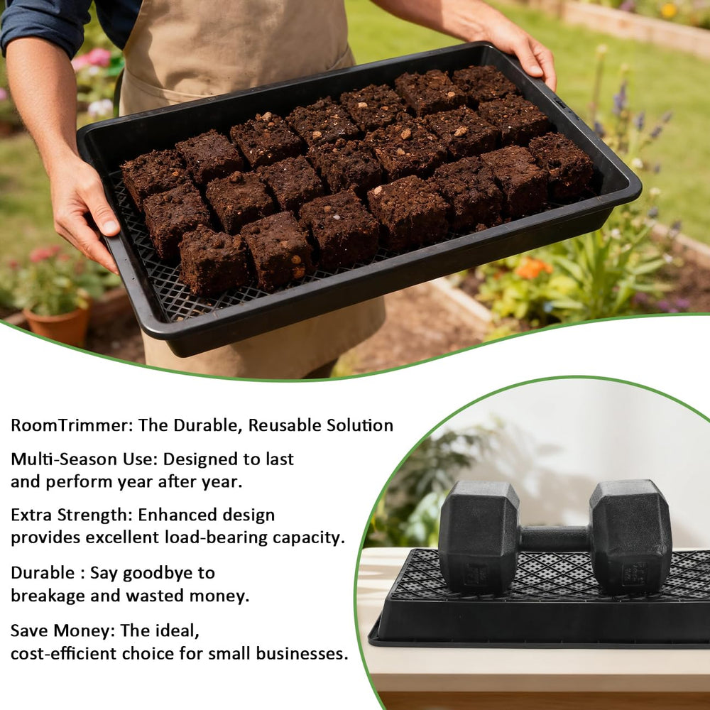 RooTrimmer trays stacked on shelving displaying scalability for multi-tier growing