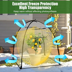 RooTrimmer side profile cloche over potted plant sheltering foliage