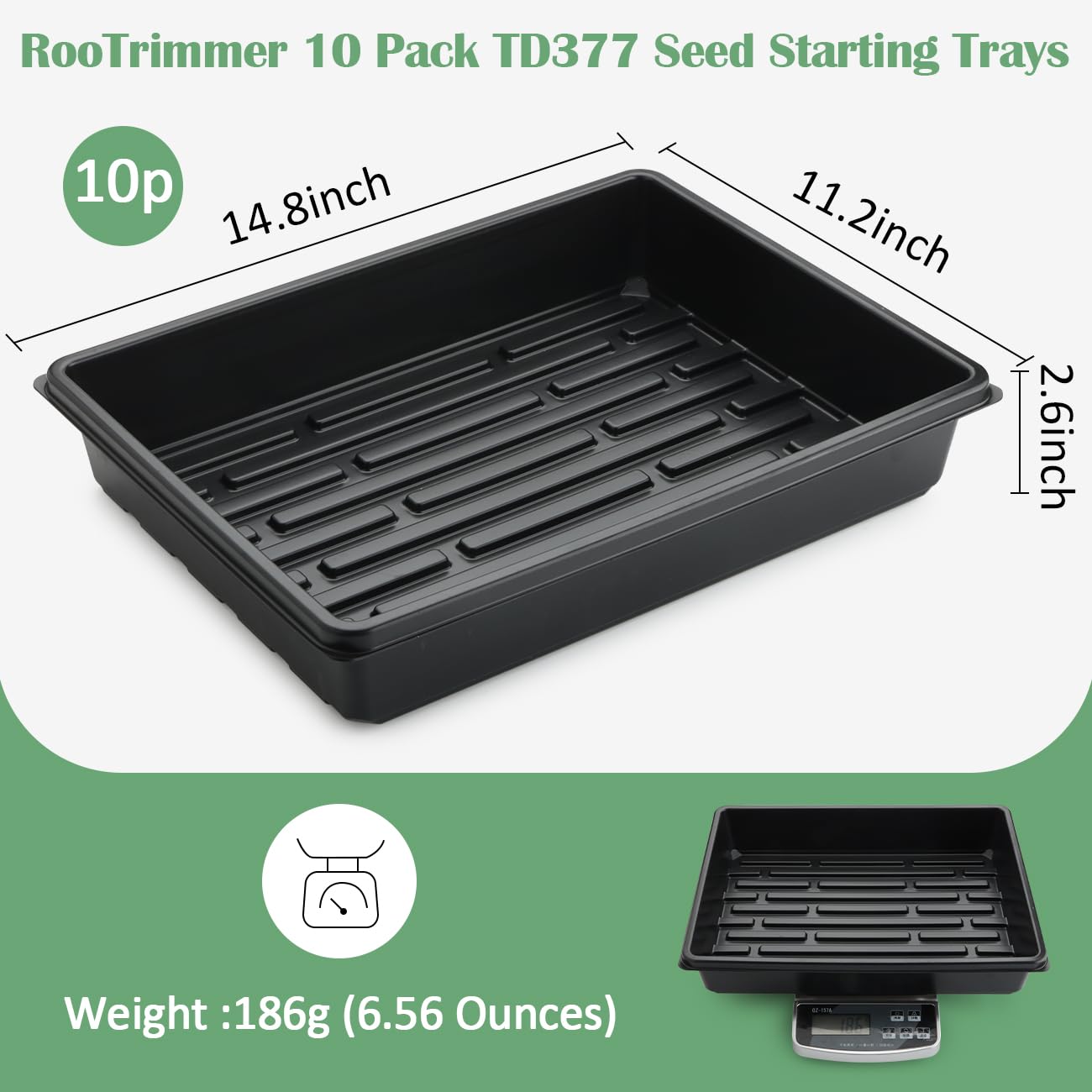 RooTrimmer close-up of deep 2.6-inch tray walls for secure soil containment