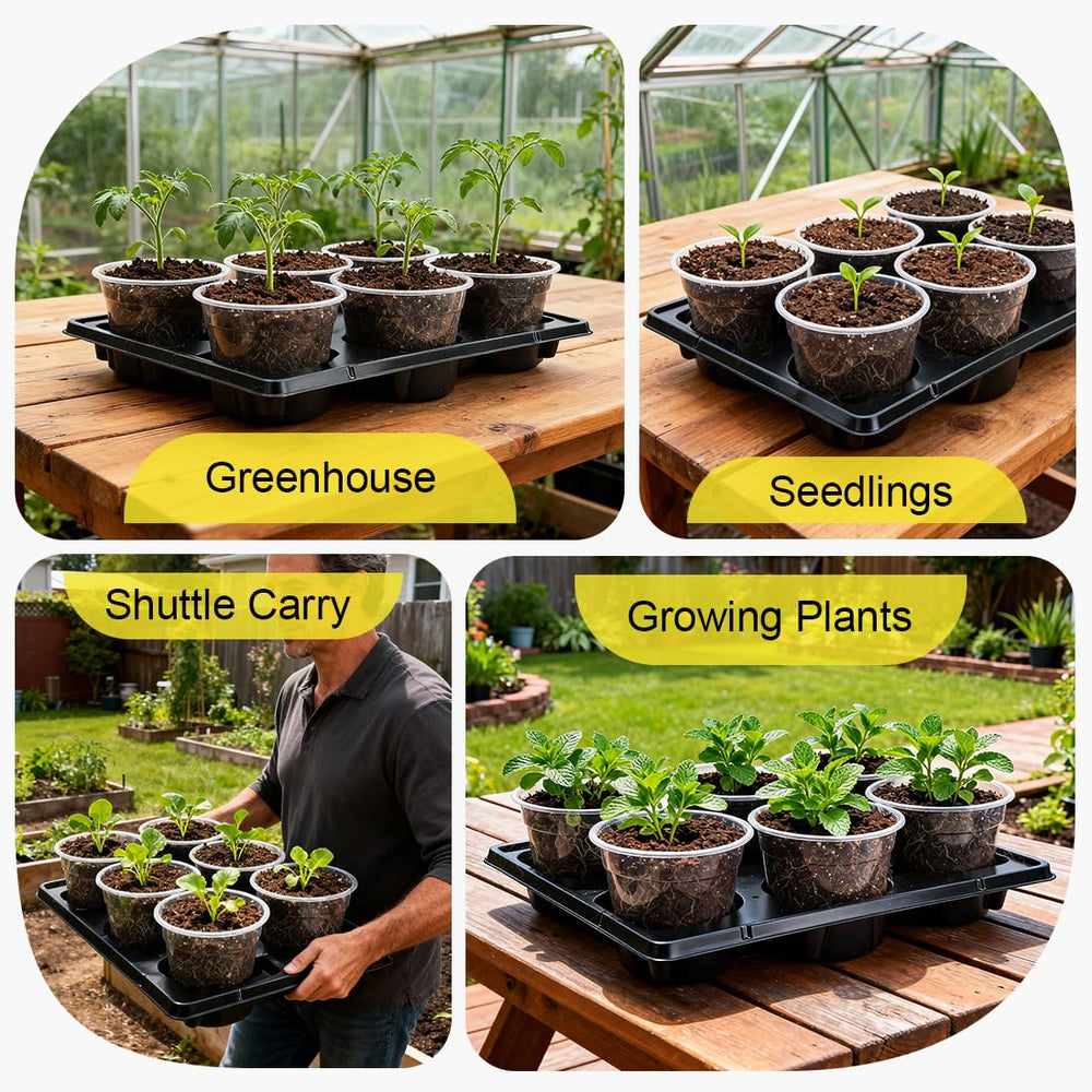 RooTrimmer etiqueta con instrucciones y beneficios para uso en vivero