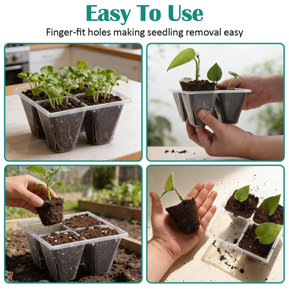 RooTrimmer bottom finger hole used to push seedling out gently for low-damage transplanting