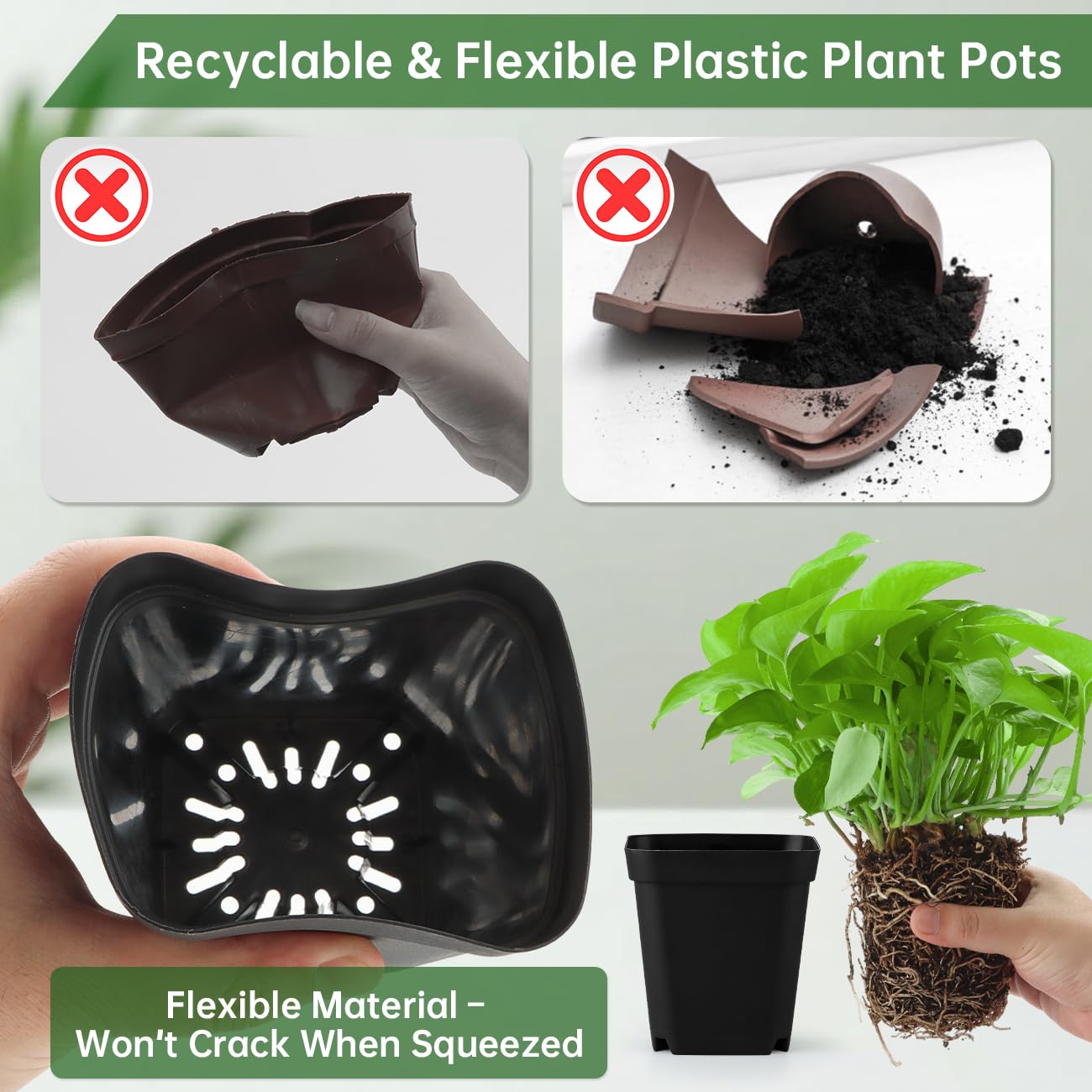 RooTrimmer flexible pot walls being squeezed for easy transplanting without damage
