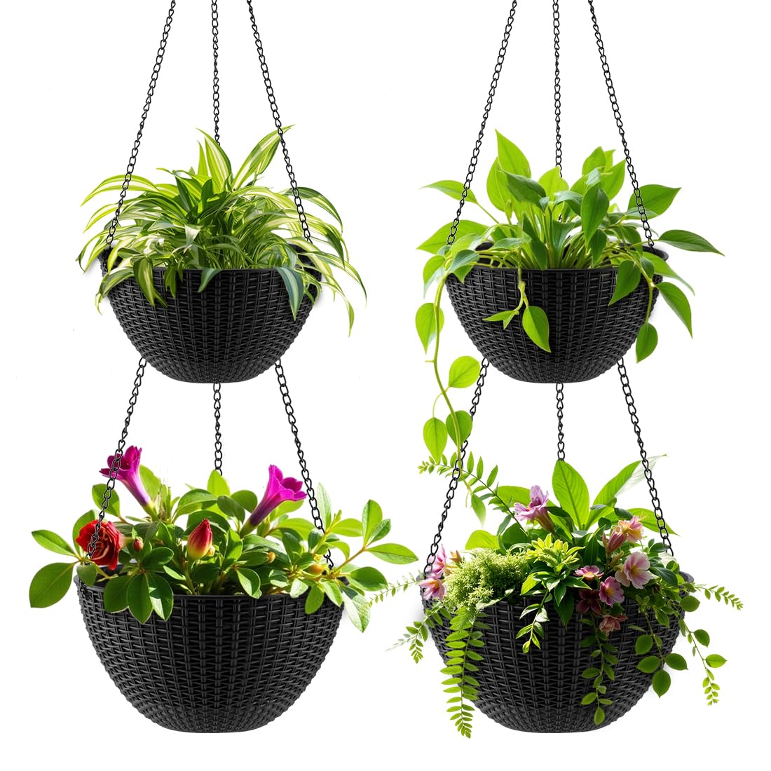RooTrimmer front pack shot showing four black hanging planters for instant display