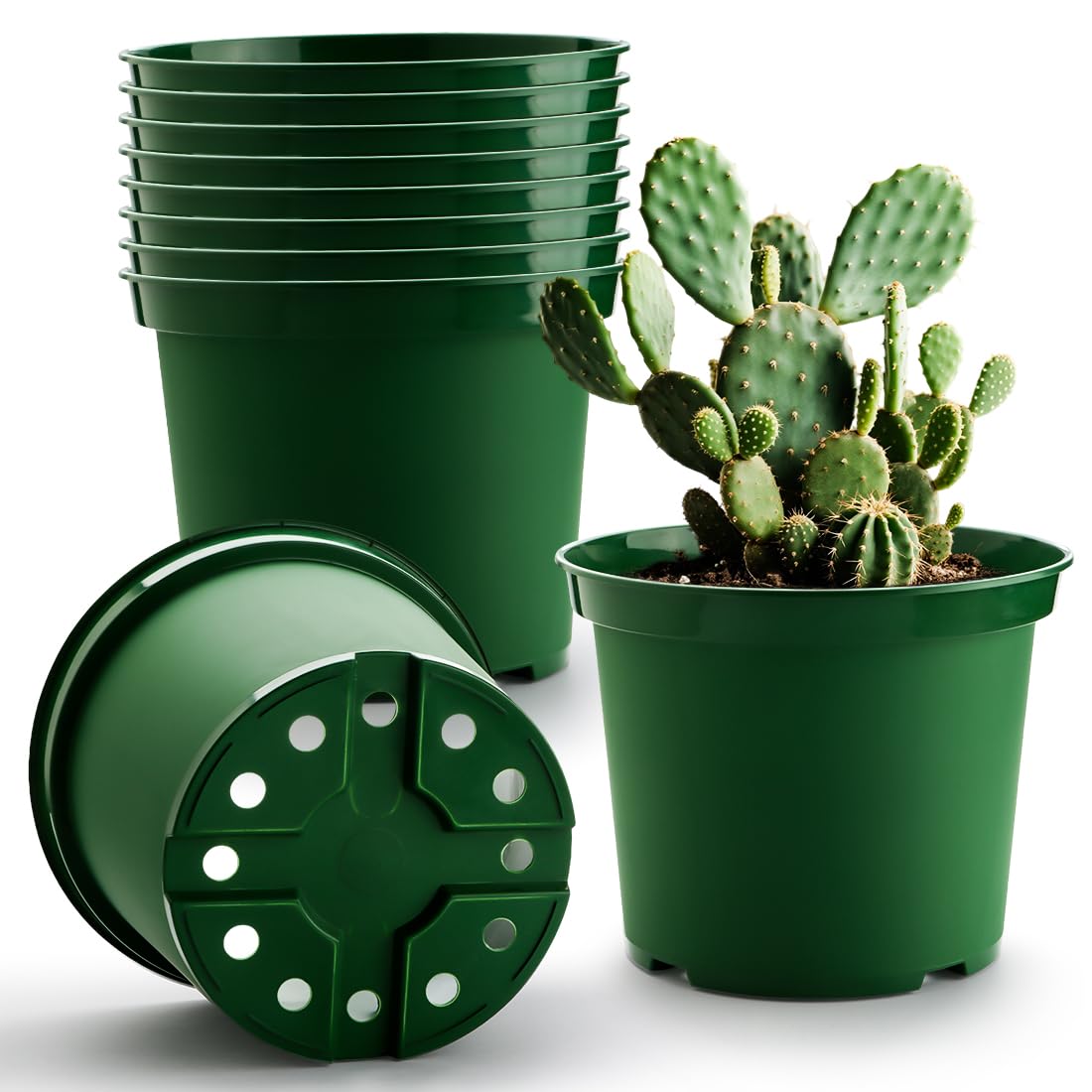 RooTrimmer front view of 10-pack green pots showing size and pack benefit