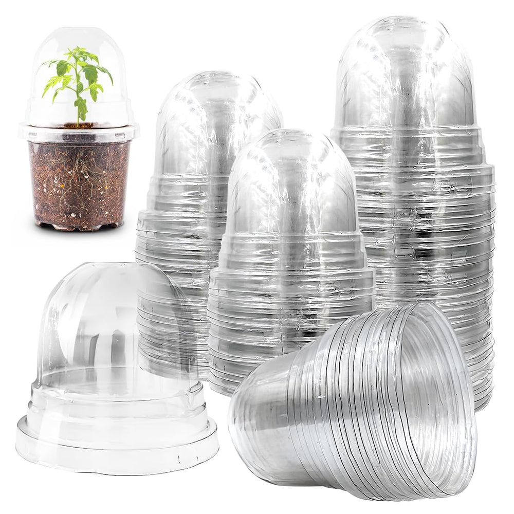 RooTrimmer front view of 100-pack clear domes showing quantity and packaging benefit