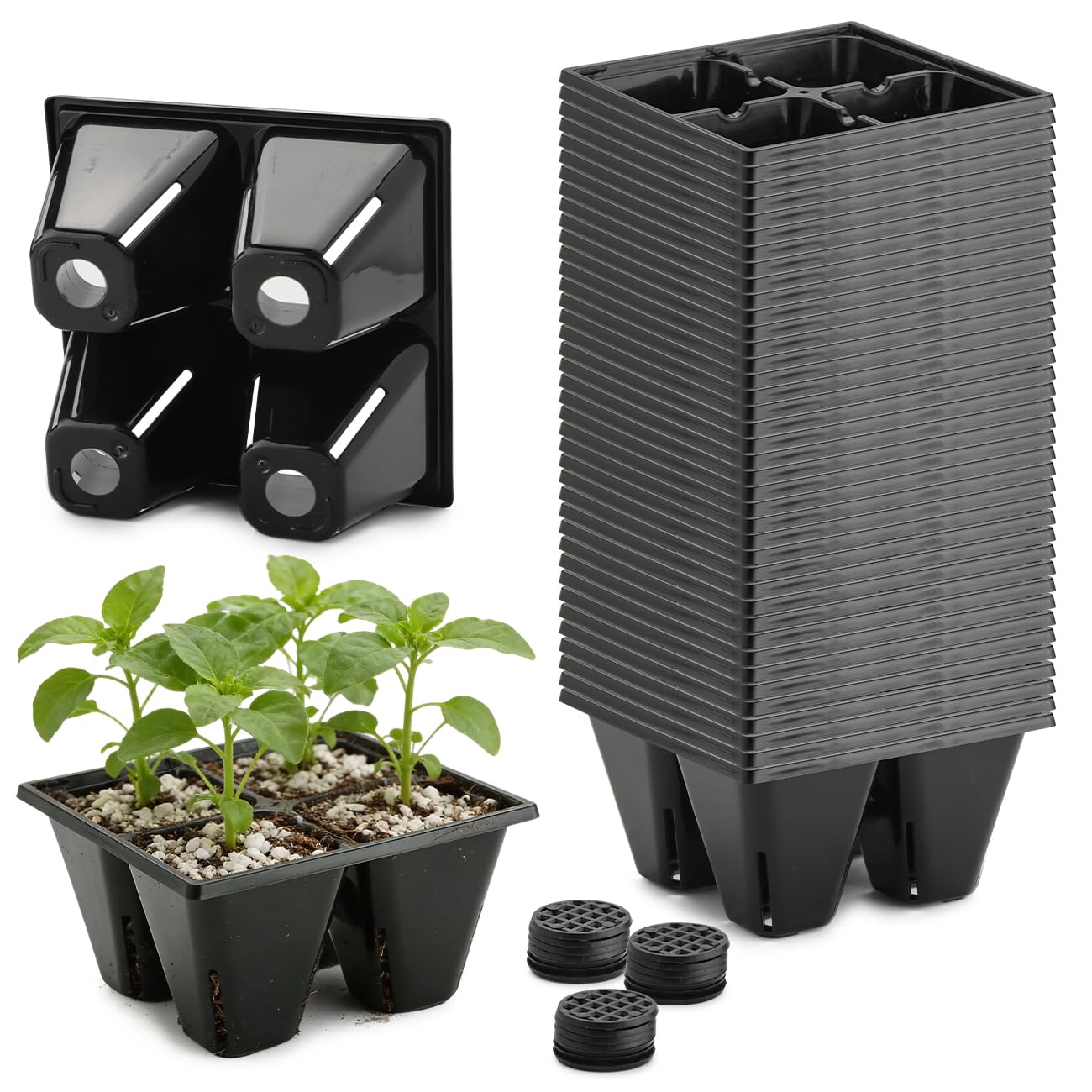 RooTrimmer front pack showing 40 reusable 4-cell trays and durable construction