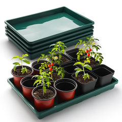 RooTrimmer front view of five green seed starter trays, durable and reusable