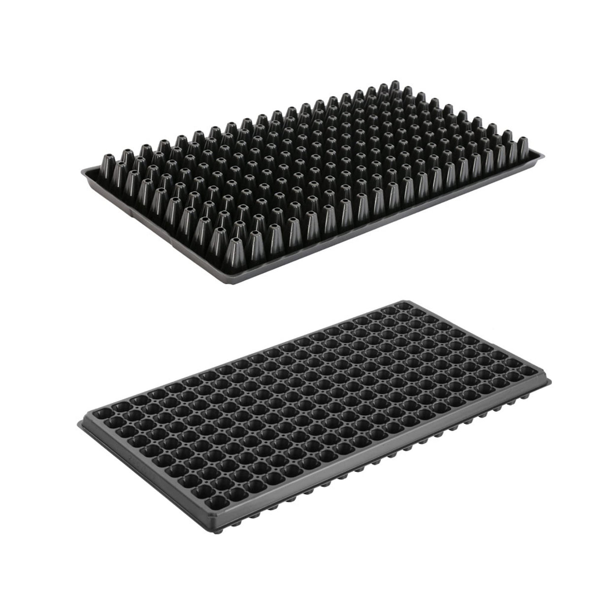 RooTrimmer front view of 10-pack durable 200-cell trays showing stackability and label benefits