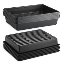 RooTrimmer front view of ten-pack heavy duty seed starter trays showing stackable convenience