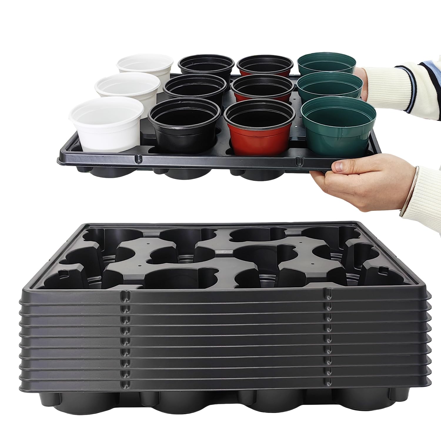 RooTrimmer front view tray shows 12-cell layout and durable build benefit