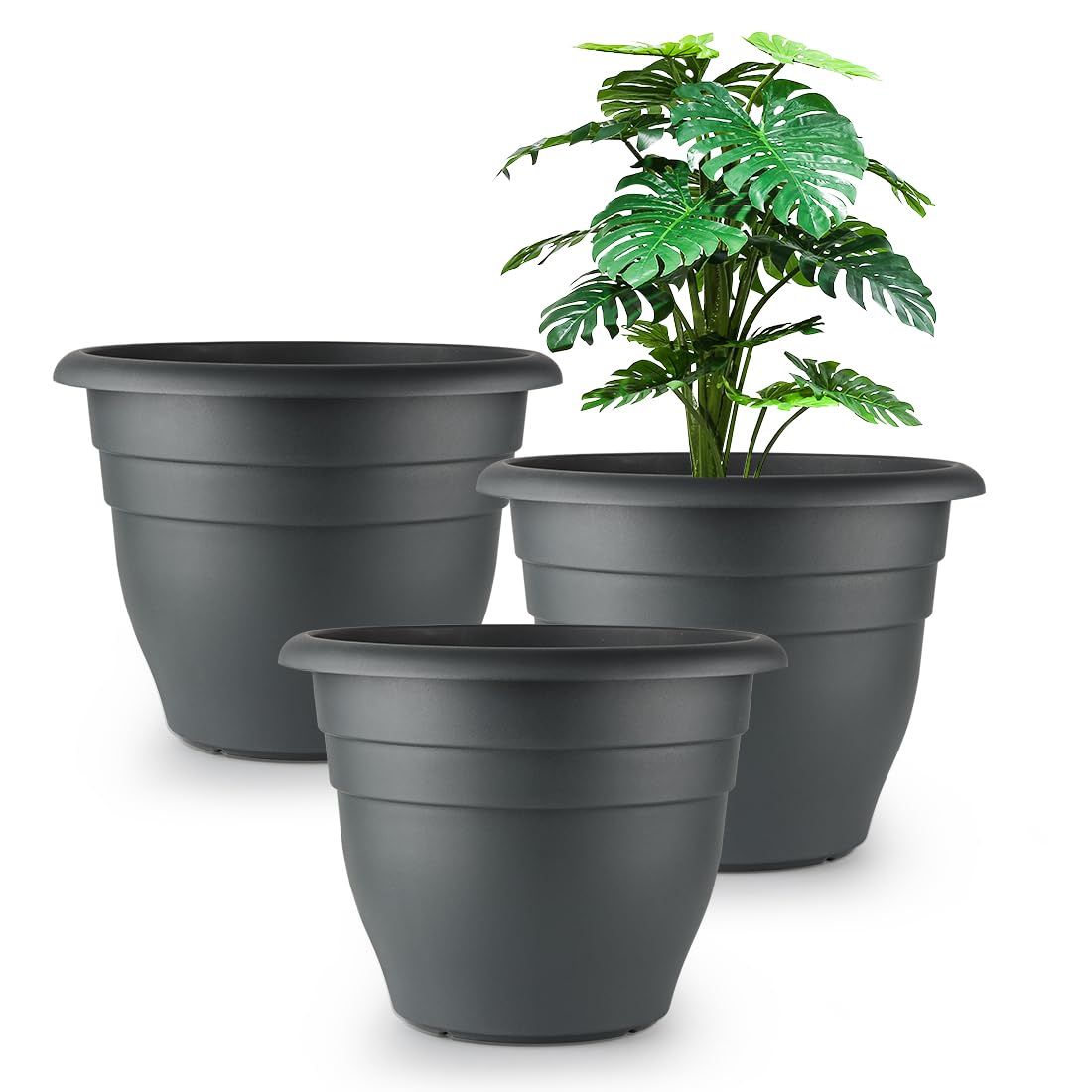 RooTrimmer front view of 12 inch gray pot showing form and neutral style benefit