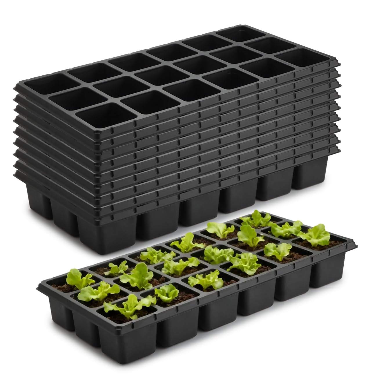 RooTrimmer front view of 18-cell tray showing large cells and 1020 fit benefit