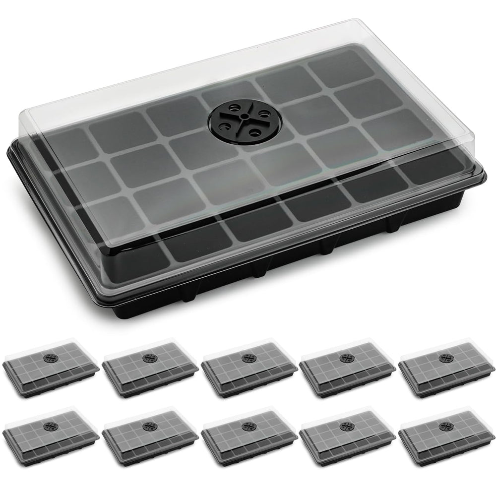 RooTrimmer front view of 24-cell tray showing sturdy construction and space for larger roots
