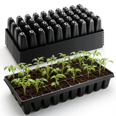 RooTrimmer front view of 40-cell deep seed tray showing layout and capacity for efficient starts