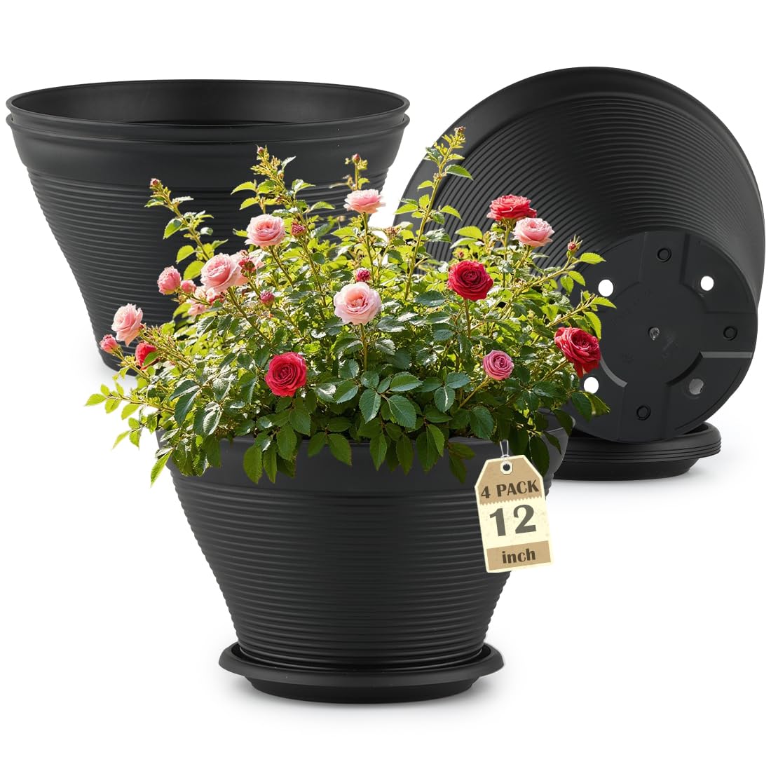 RooTrimmer front view 12-inch black planter set showing clean modern look and convenience