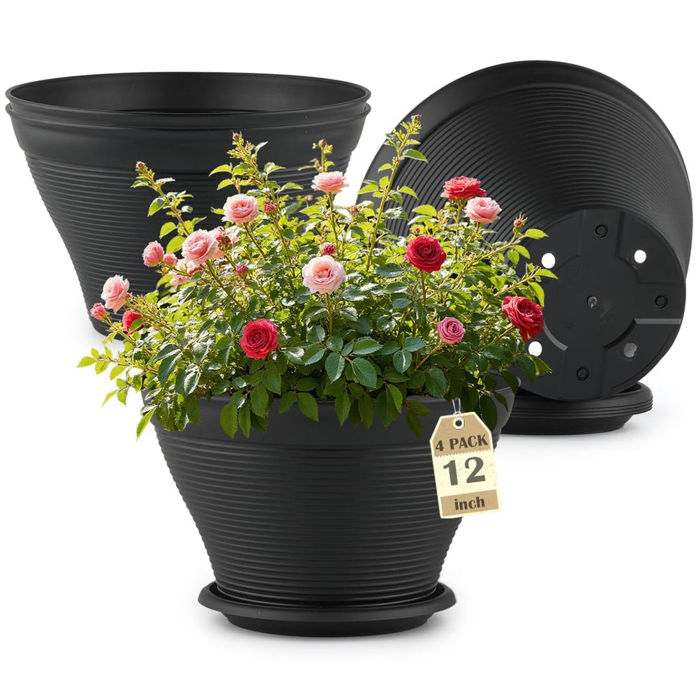 RooTrimmer front view 12-inch black planter set showing clean modern look and convenience