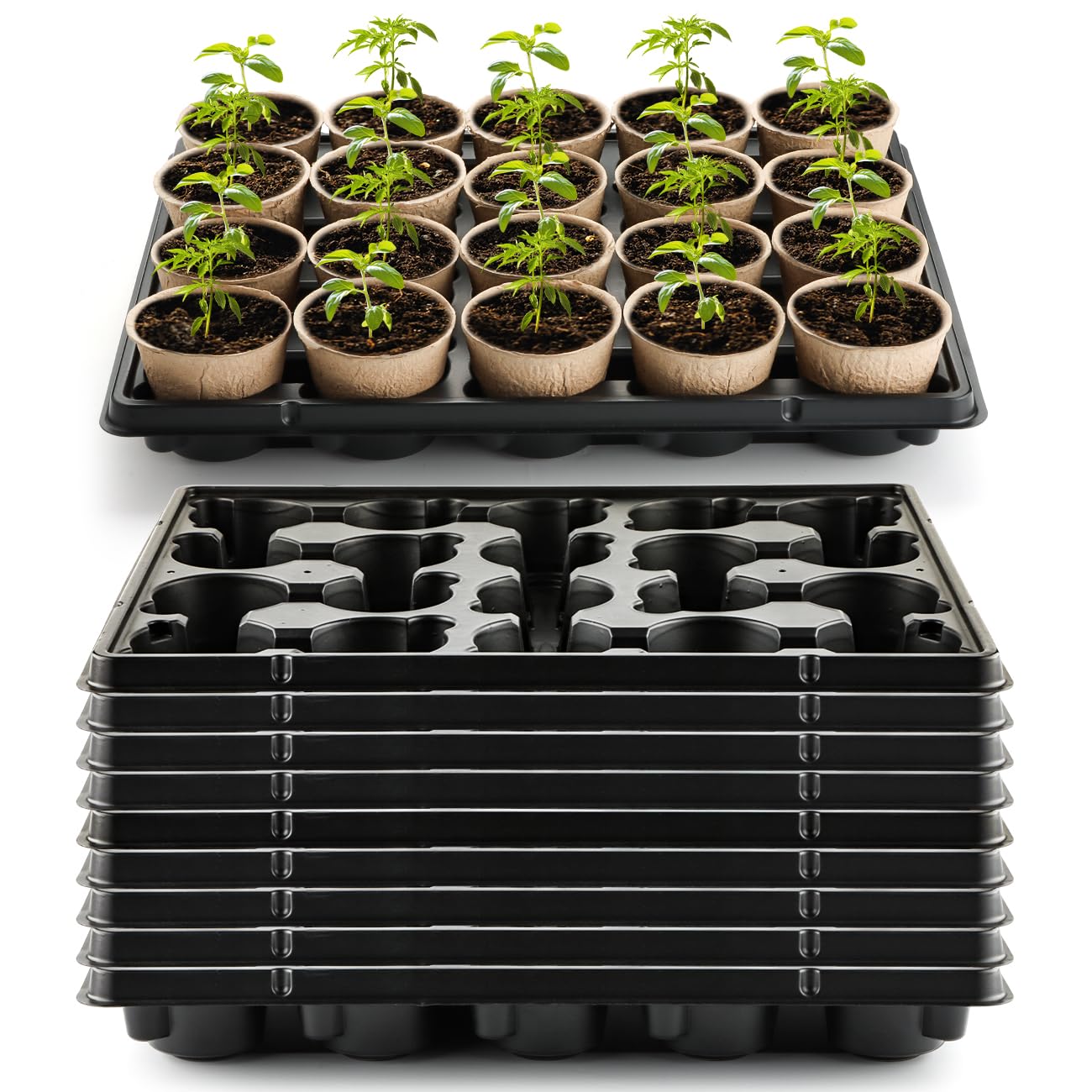 RooTrimmer front view tray showing 20 cells and sturdy rim, streamlines pot transport