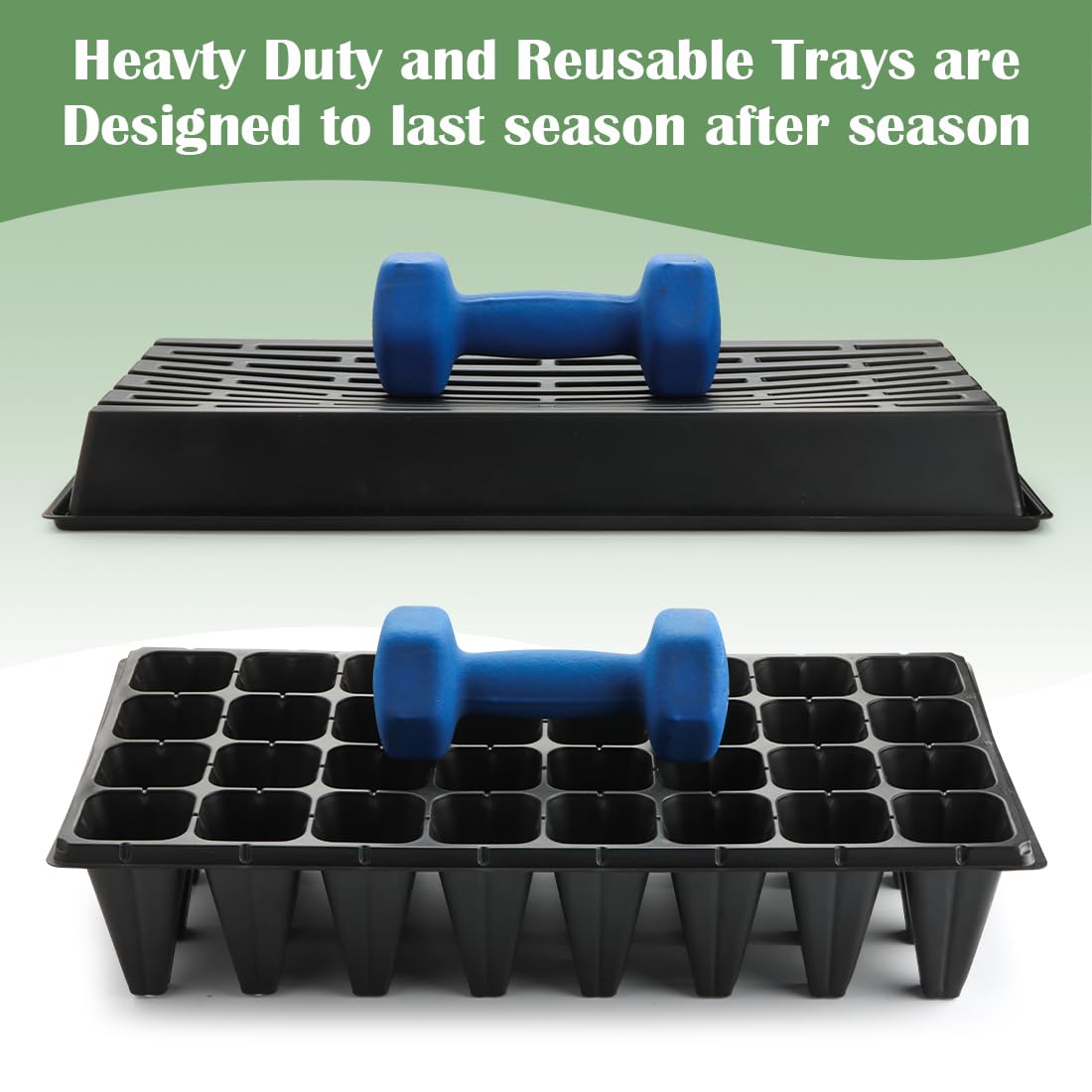 RooTrimmer seedling trays on a heat mat demonstrating faster germination support
