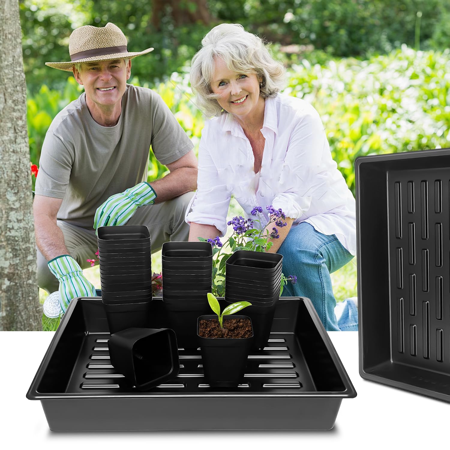 RooTrimmer indoor shelf with pots and trays showing neat home gardening
