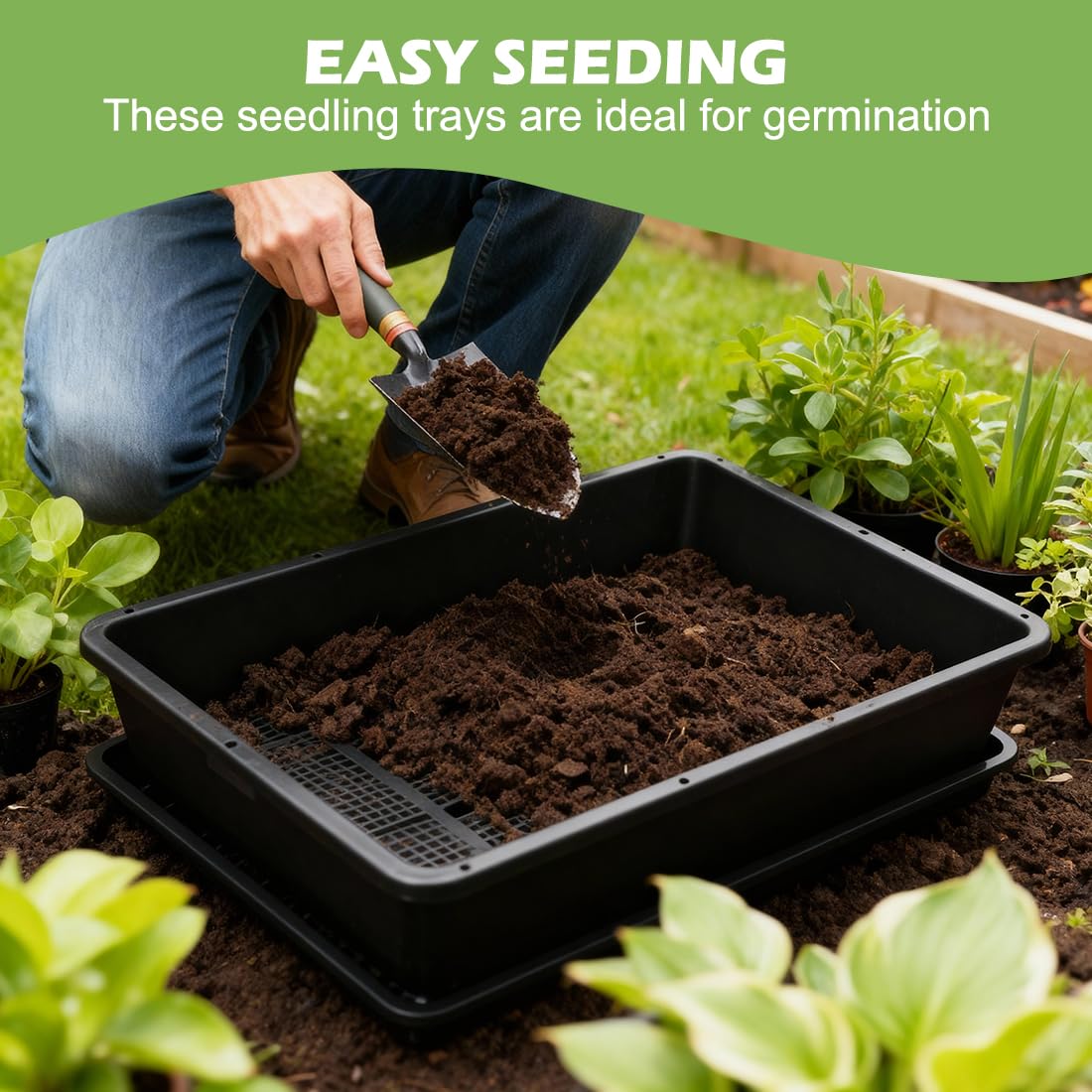 RooTrimmer tray filled with microgreens demonstrating dense, even growth