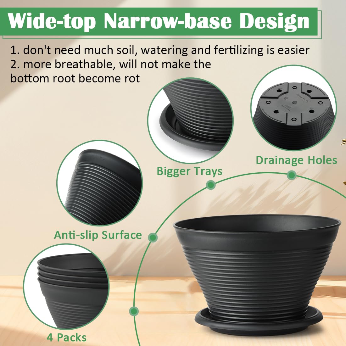RooTrimmer drainage holes detail showing base openings that prevent overwatering