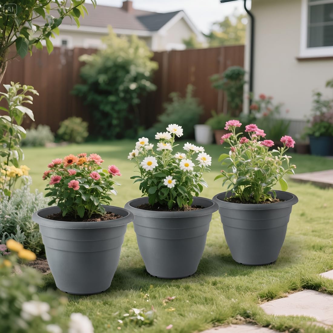 RooTrimmer pot planted outdoors demonstrating weather-resistant use benefit