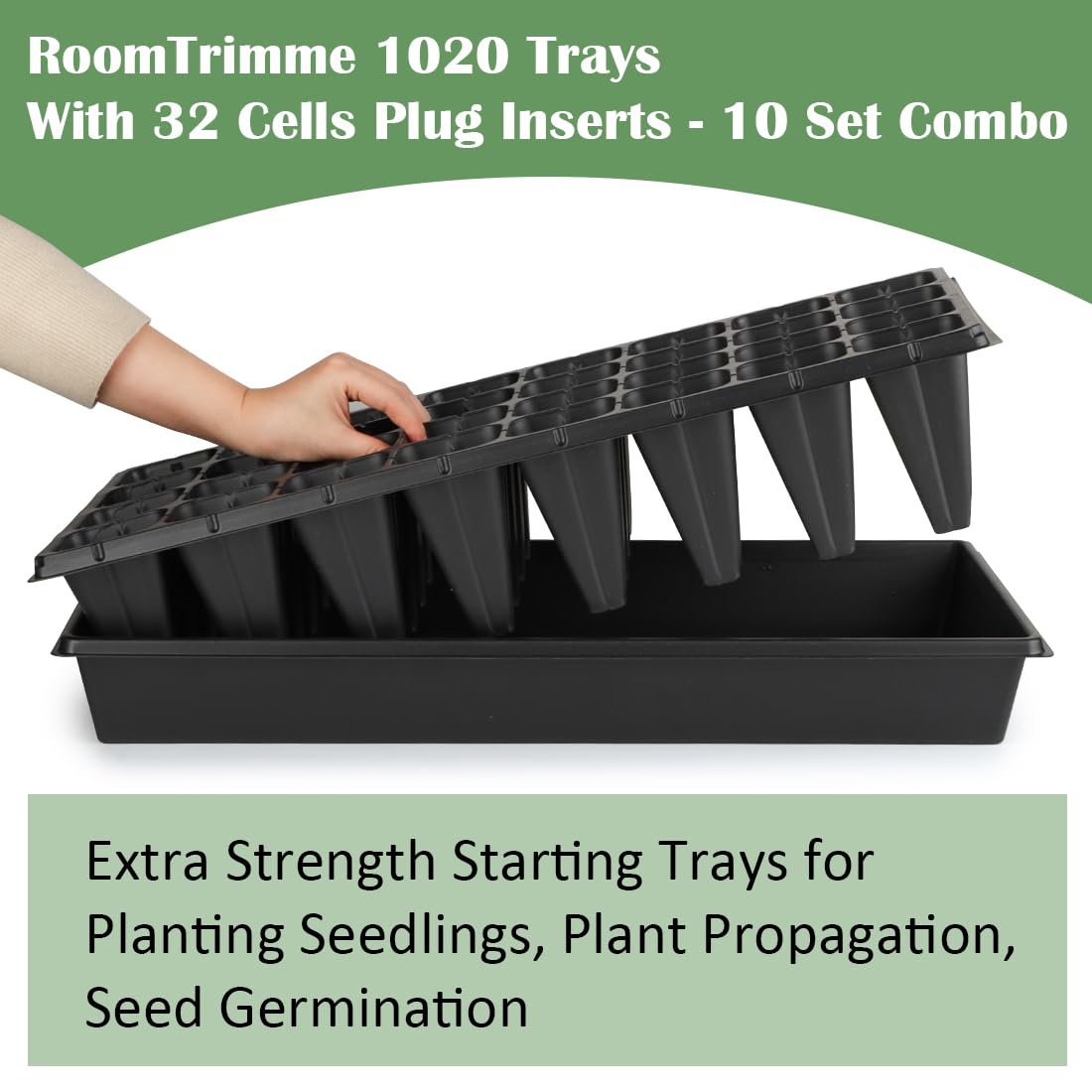 RooTrimmer tray in hand showing scale and easy transport for efficient gardening