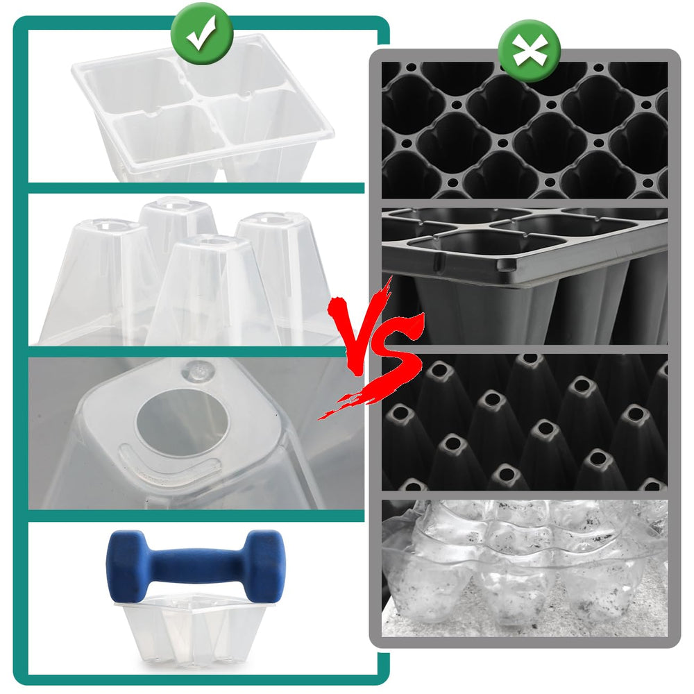 RooTrimmer tray in hand showing cell scale and the 2.5 inch square size benefit