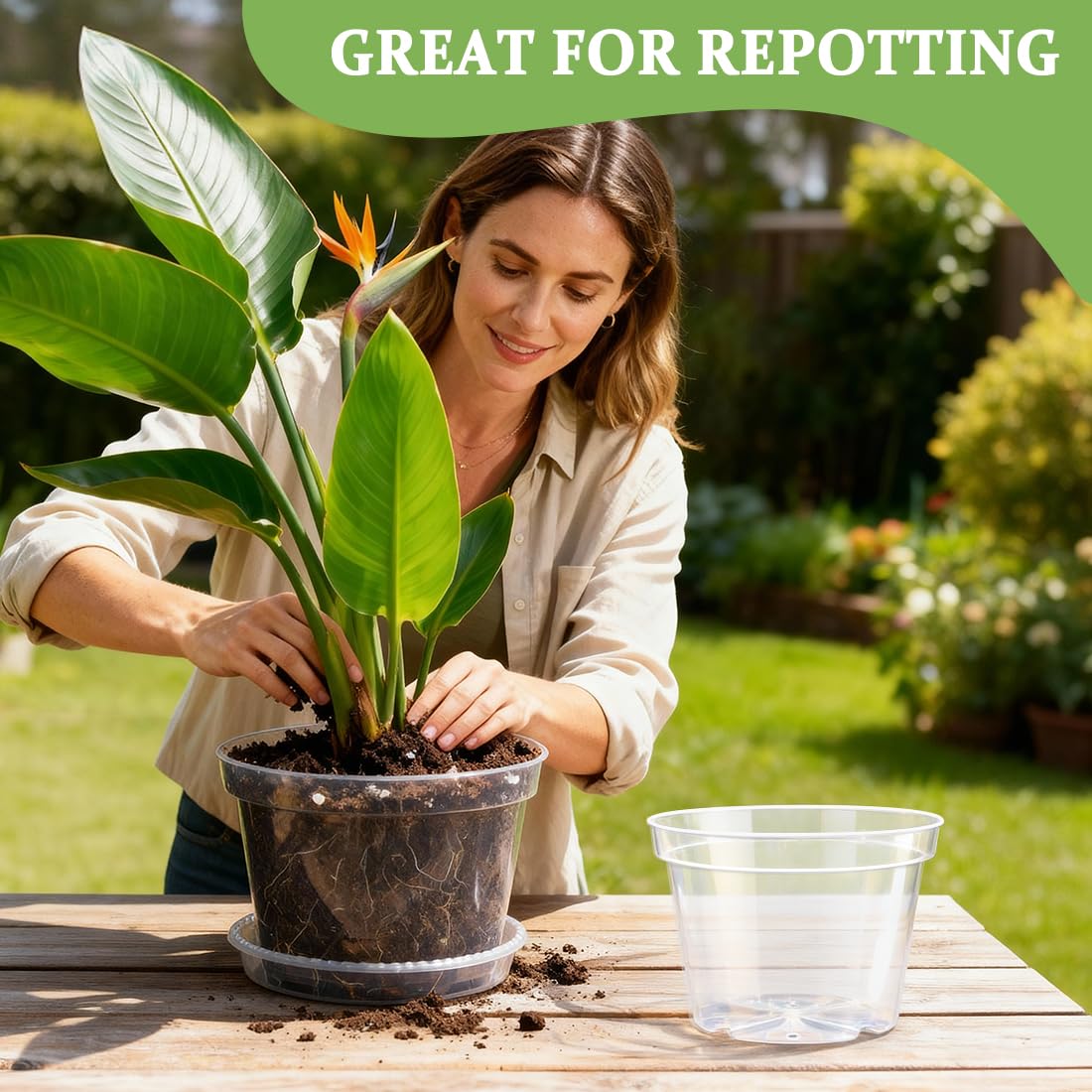 RooTrimmer pot next to ruler showing 10-inch scale and size clarity benefit