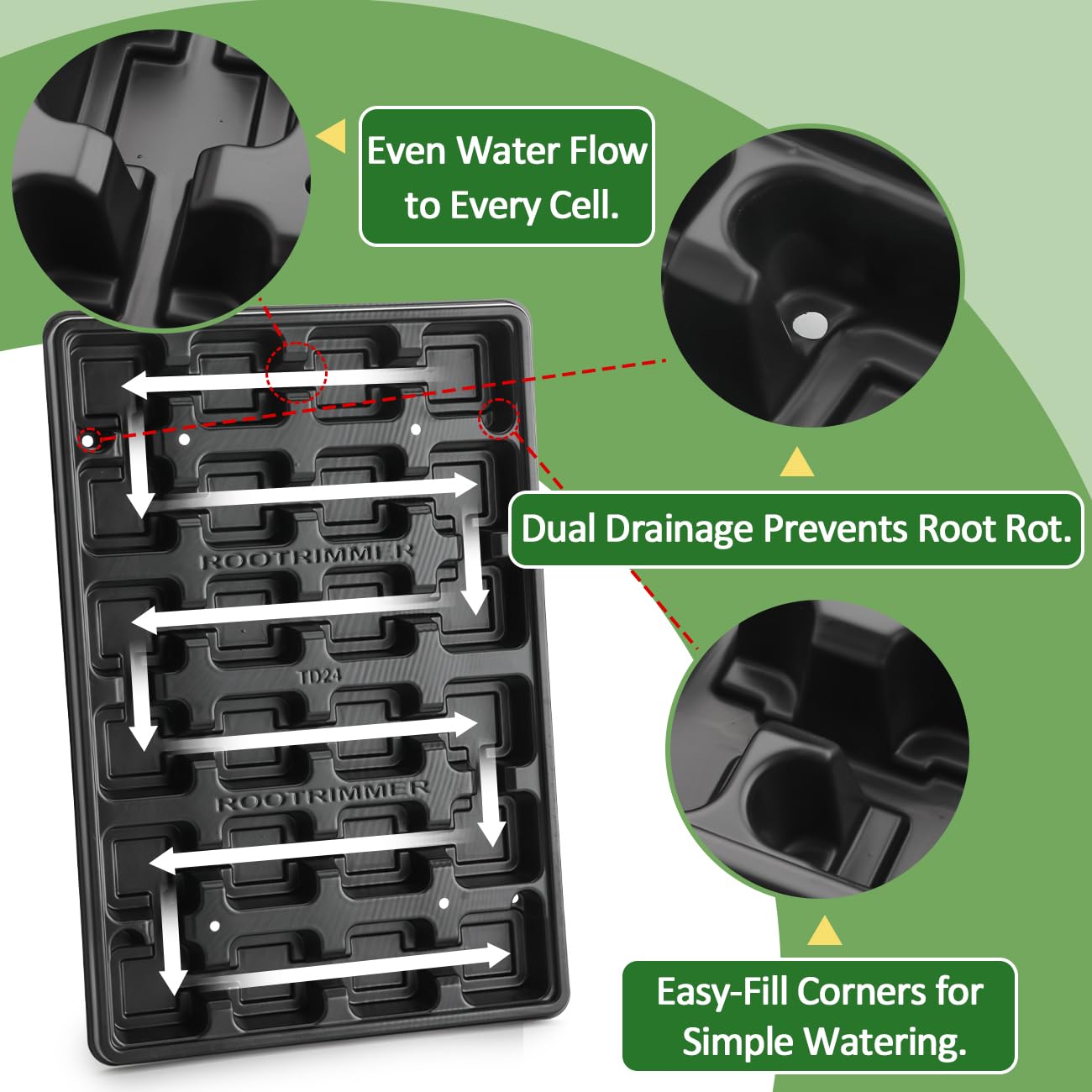 RooTrimmer stacked trays demonstrating compact storage and durable load-bearing