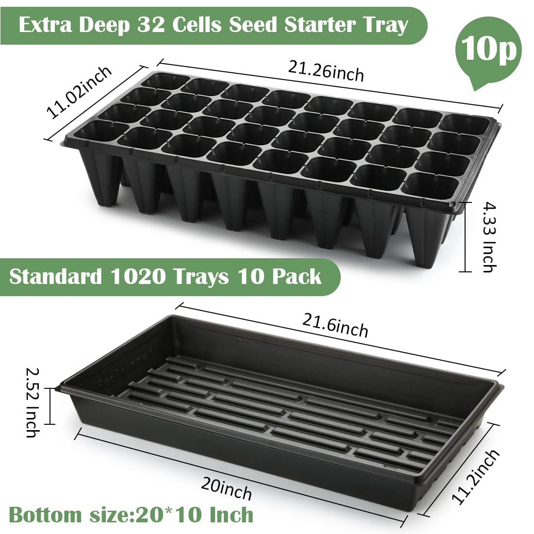 RooTrimmer overhead view of 32-cell deep plug tray promoting deep root growth