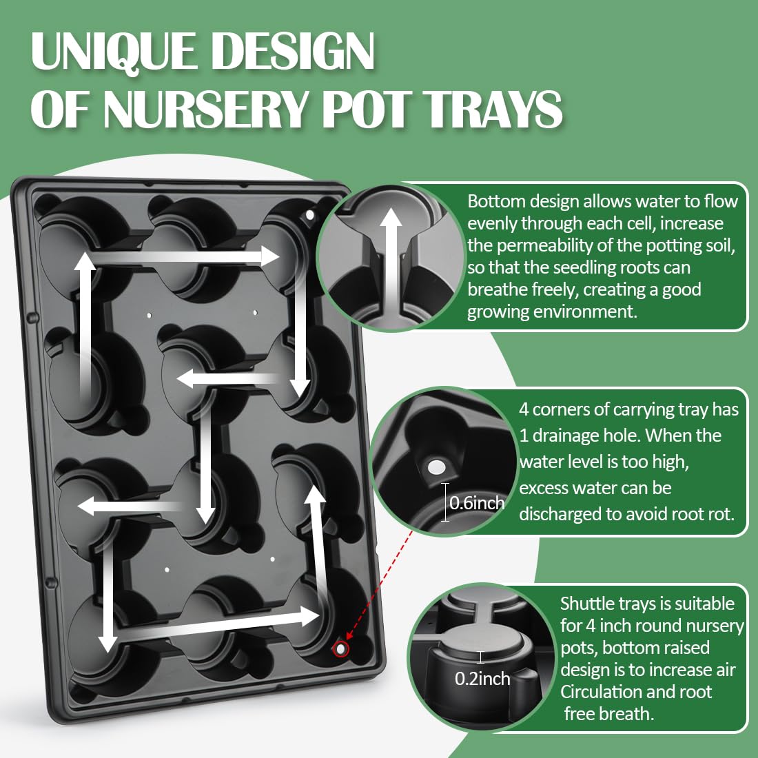 RooTrimmer tray corner drainage hole preventing water accumulation