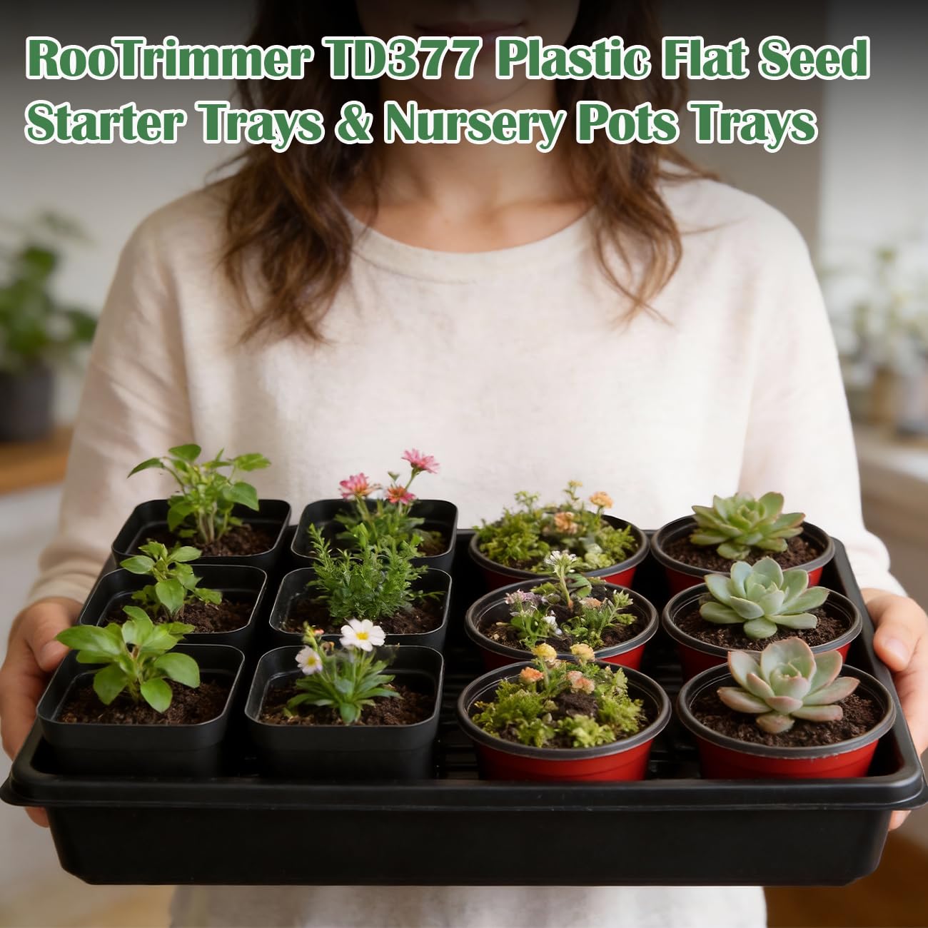 RooTrimmer tray growing lush microgreens demonstrating space-saving propagation
