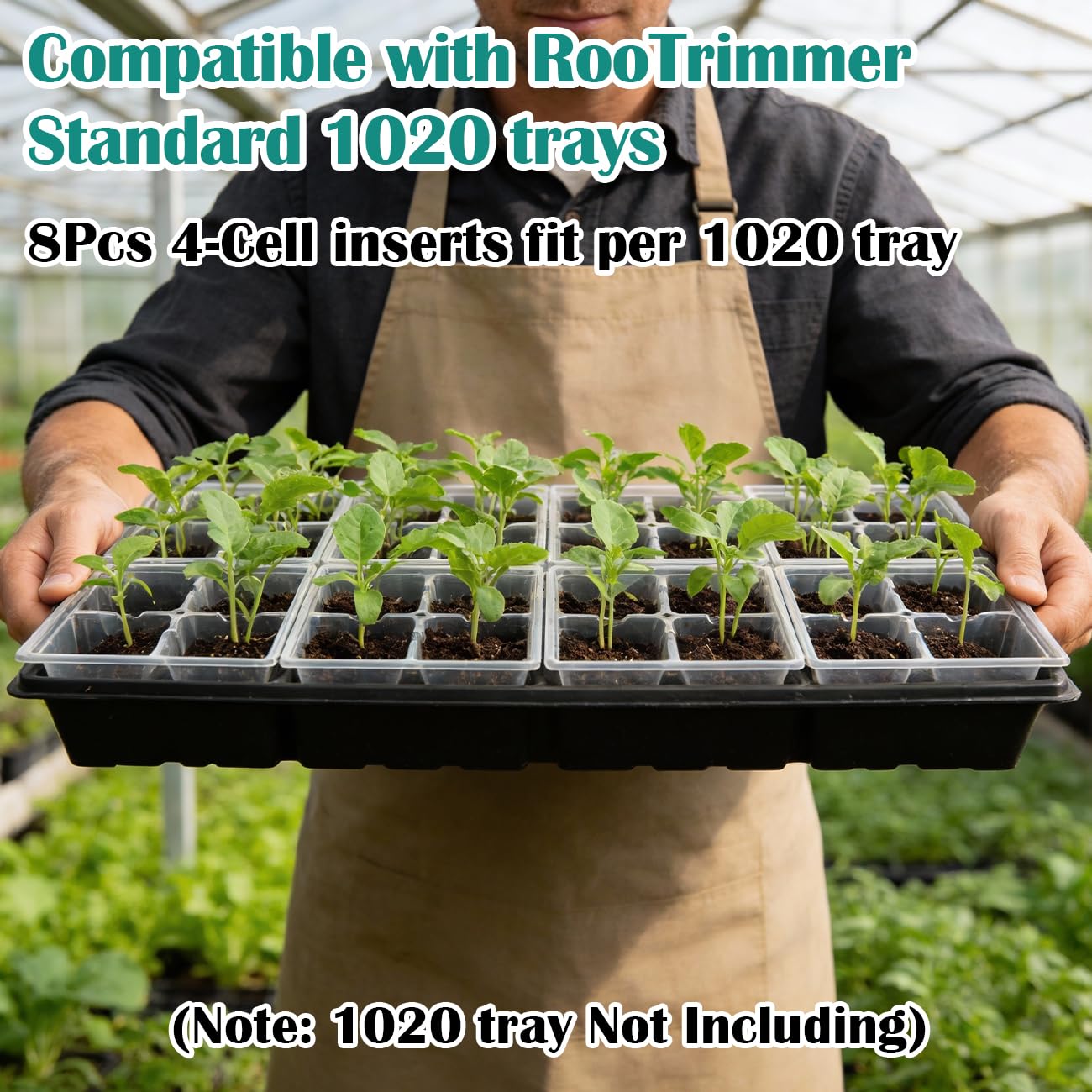 RooTrimmer inserts fitted in a standard 1020 flat demonstrating compatibility and bench efficiency