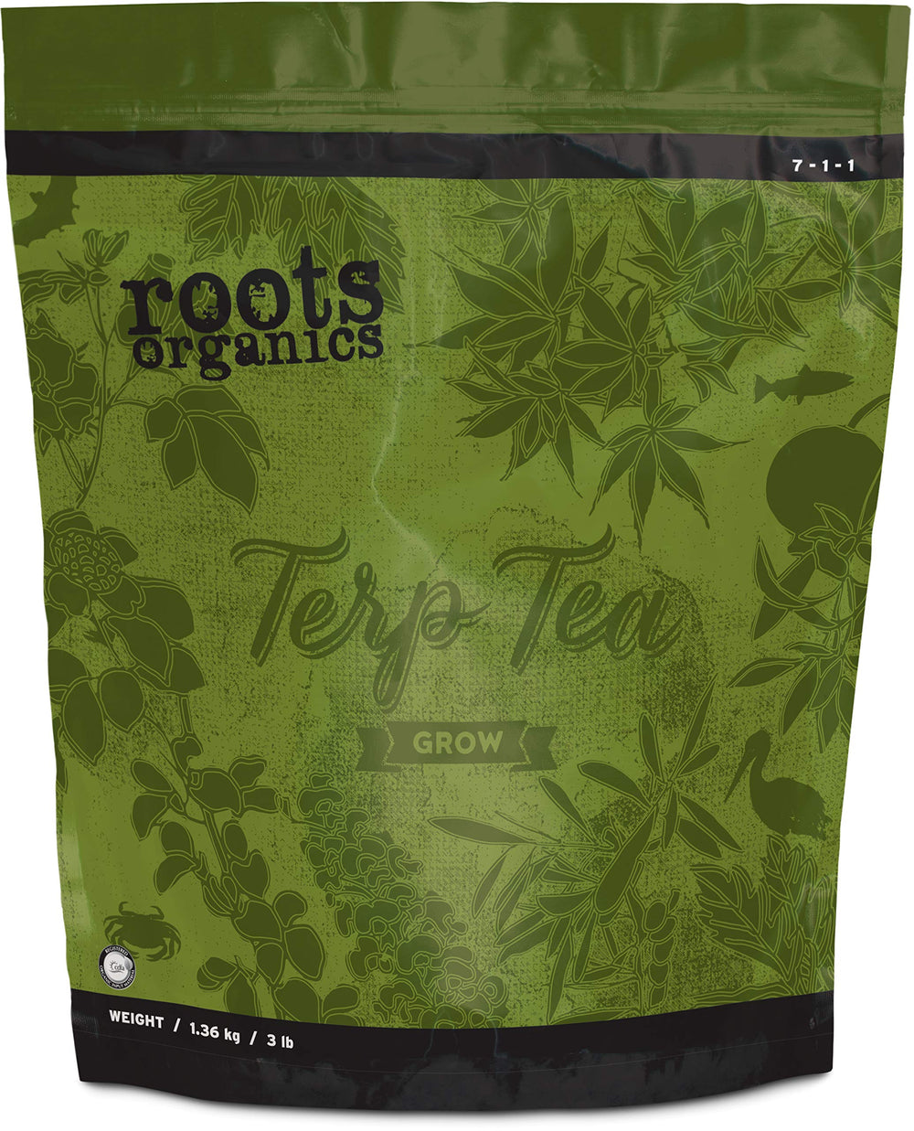 Roots Organics Terp Tea Grow front packaging showing product and benefits