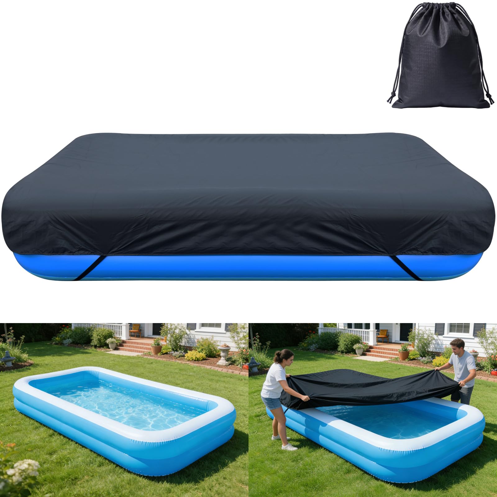 RORTUSAT front view of inflatable cover showing full rectangular shape and brand logo benefits protection