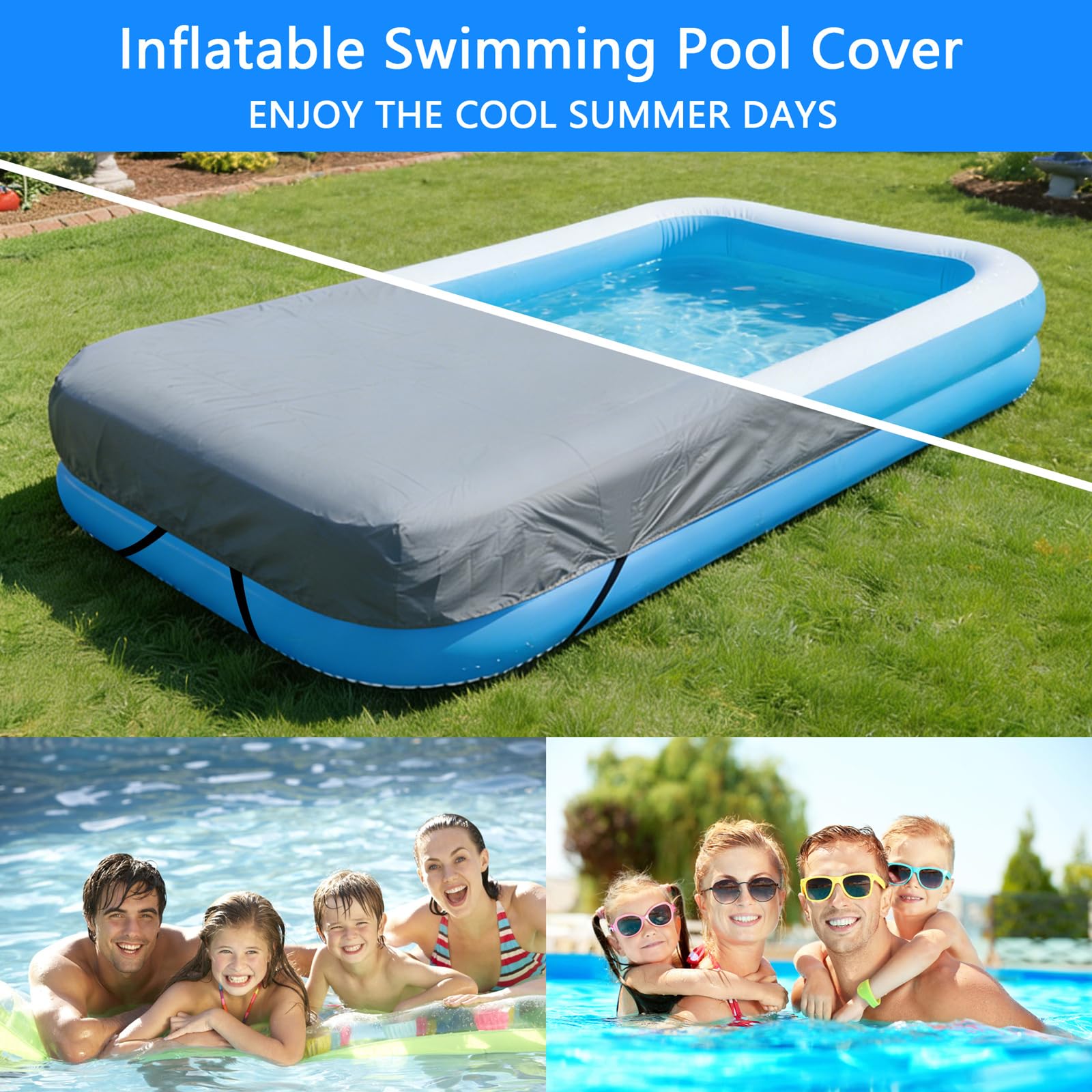 RORTUSAT inflated cover seated on pool demonstrating debris protection
