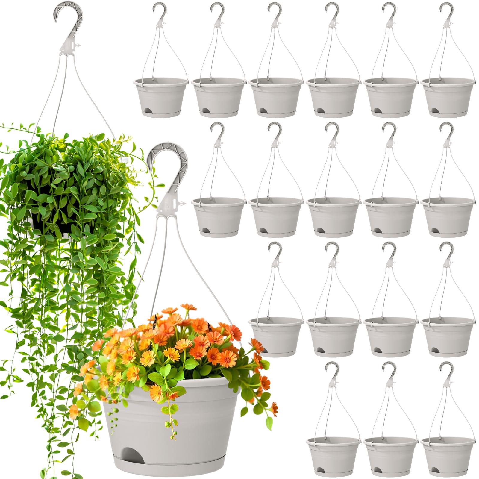 Roshtia front view of 20-piece grey white hanging baskets showing uniform set and benefit of bulk supply