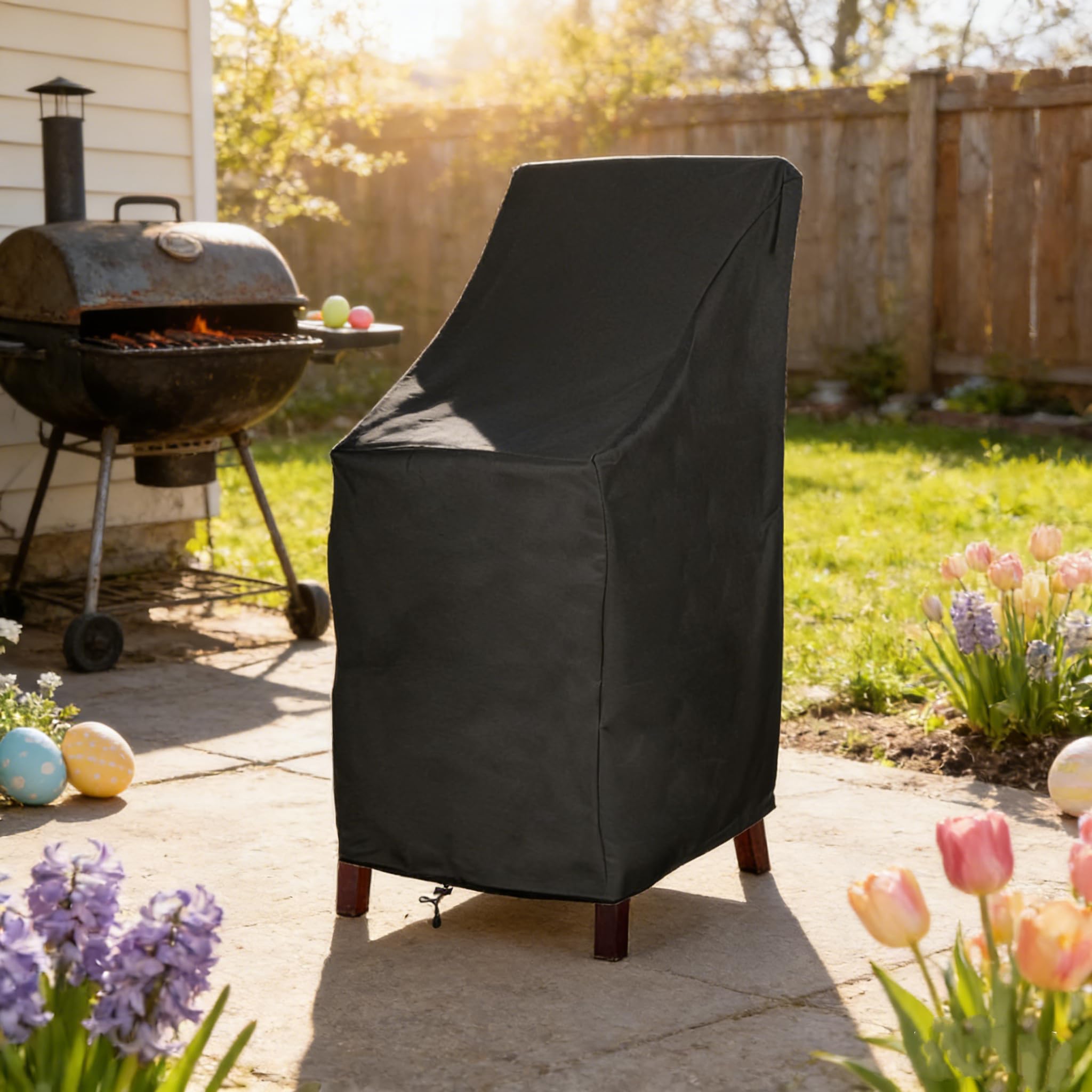 RosieLily cover fitted on patio chair illustrating weather protection benefit