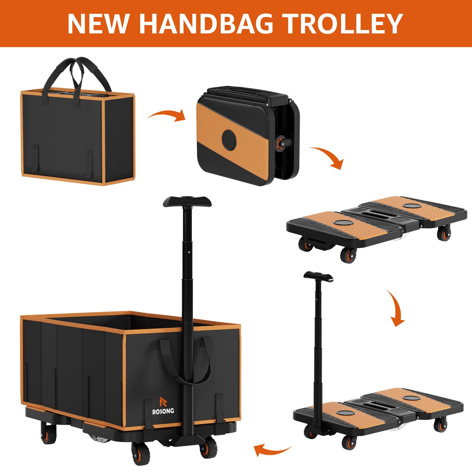 ROSONG flatbed dolly mode carrying heavy boxes for high load capacity