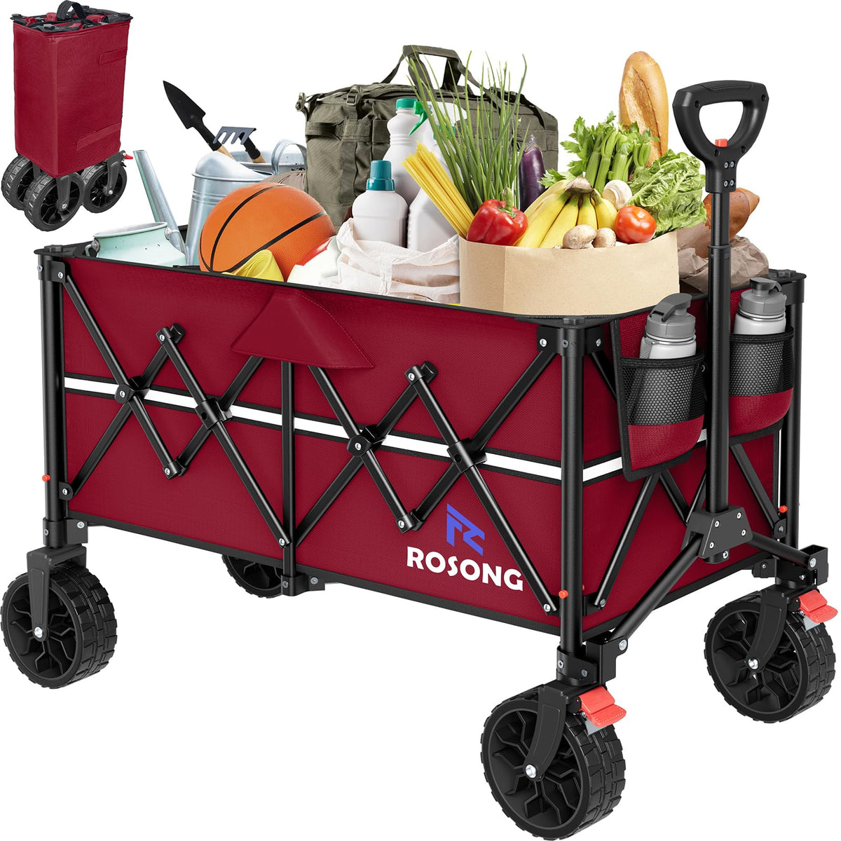 ROSONG front view of open wagon showing roomy 150L cargo space and easy access